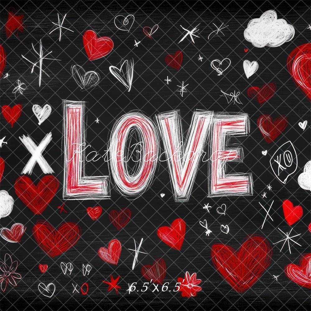 Kate Saint Valentin LOVE Tableau noir Cœurs Toile de fond conçue par Mini MakeBelieve - Kate Backdrop FR