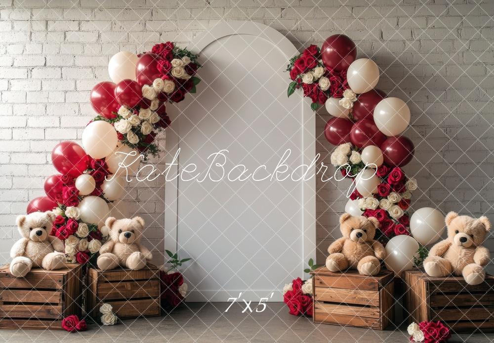 Kate Saint Valentin Ballon Ours en peluche Arche Toile de fond conçue par Mini MakeBelieve - Kate Backdrop FR