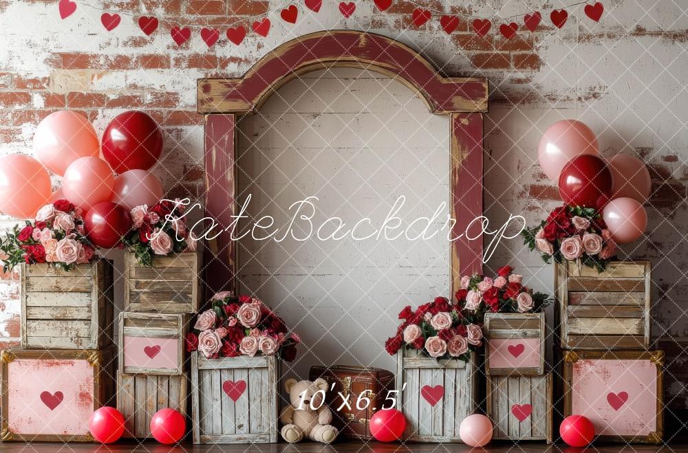 Kate Saint Valentin Ballon Ours en peluche Roses Toile de fond conçue par Mini MakeBelieve - Kate Backdrop FR