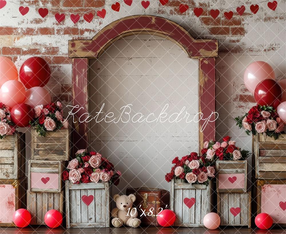 Kate Saint Valentin Ballon Ours en peluche Roses Toile de fond conçue par Mini MakeBelieve - Kate Backdrop FR