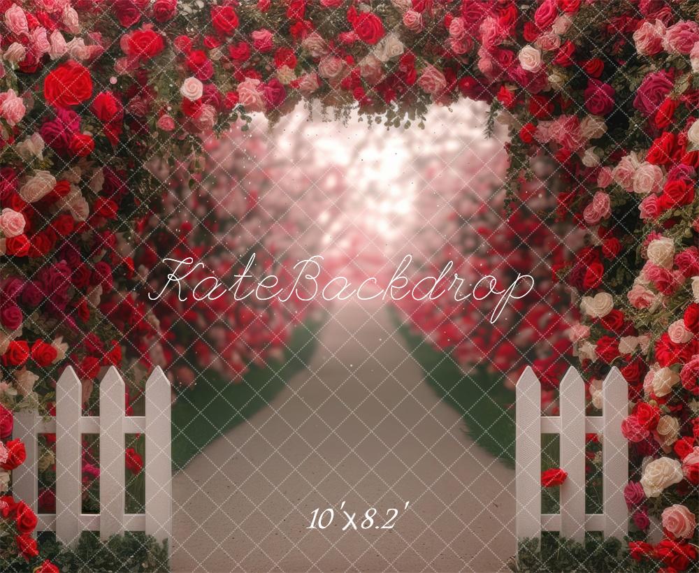 Kate Saint Valentin Fleurs Romantique Chemin Toile de fond conçue par Mini MakeBelieve - Kate Backdrop FR