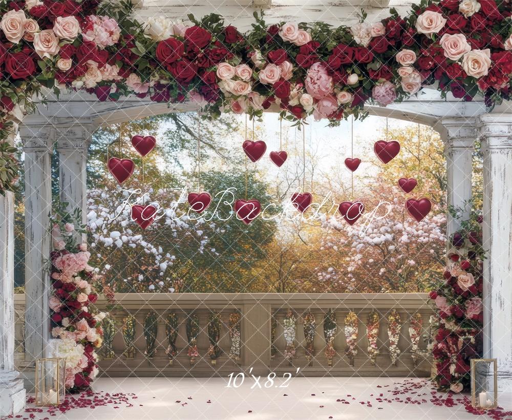 Kate Saint Valentin Roses Terrasse Cœurs Mariage Toile de fond conçue par Mini MakeBelieve - Kate Backdrop FR