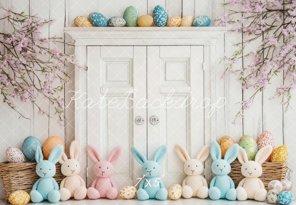 PROMO Kate Pâques Lapin Œufs Porte en Bois Blanc Toile de fond conçue par Patty Robert - Kate Backdrop FR