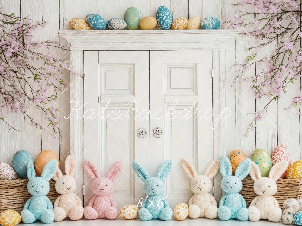 PROMO Kate Pâques Lapin Œufs Porte en Bois Blanc Toile de fond conçue par Patty Robert - Kate Backdrop FR