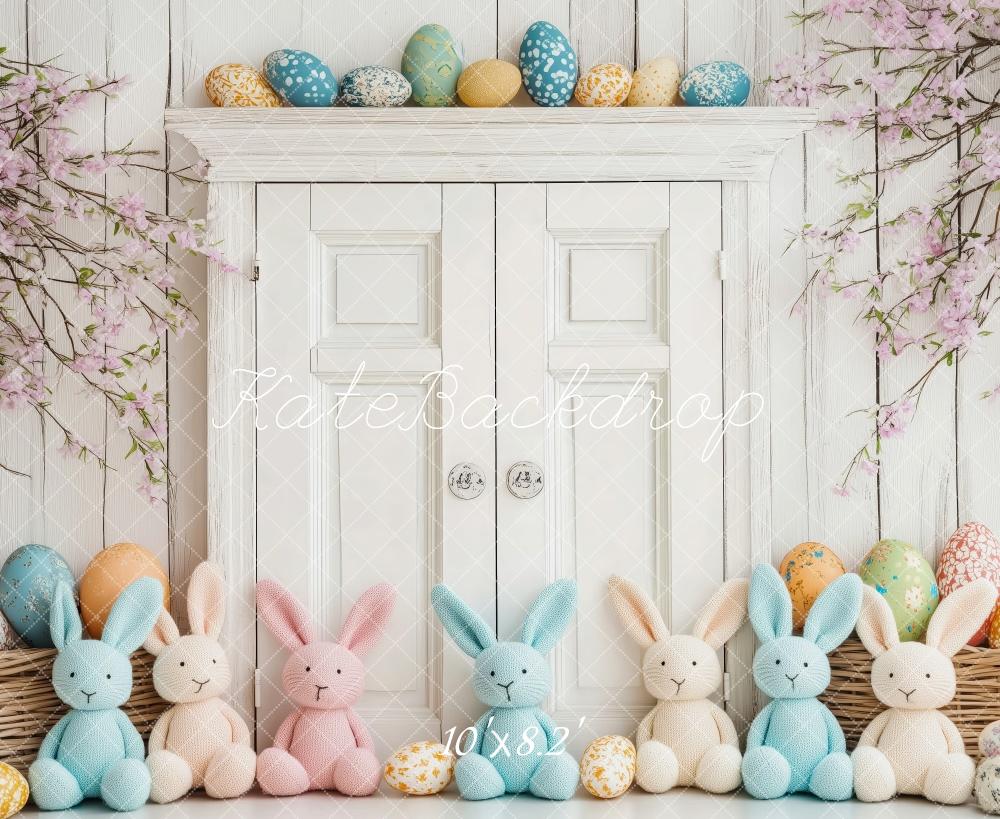 PROMO Kate Pâques Lapin Œufs Porte en Bois Blanc Toile de fond conçue par Patty Robert - Kate Backdrop FR