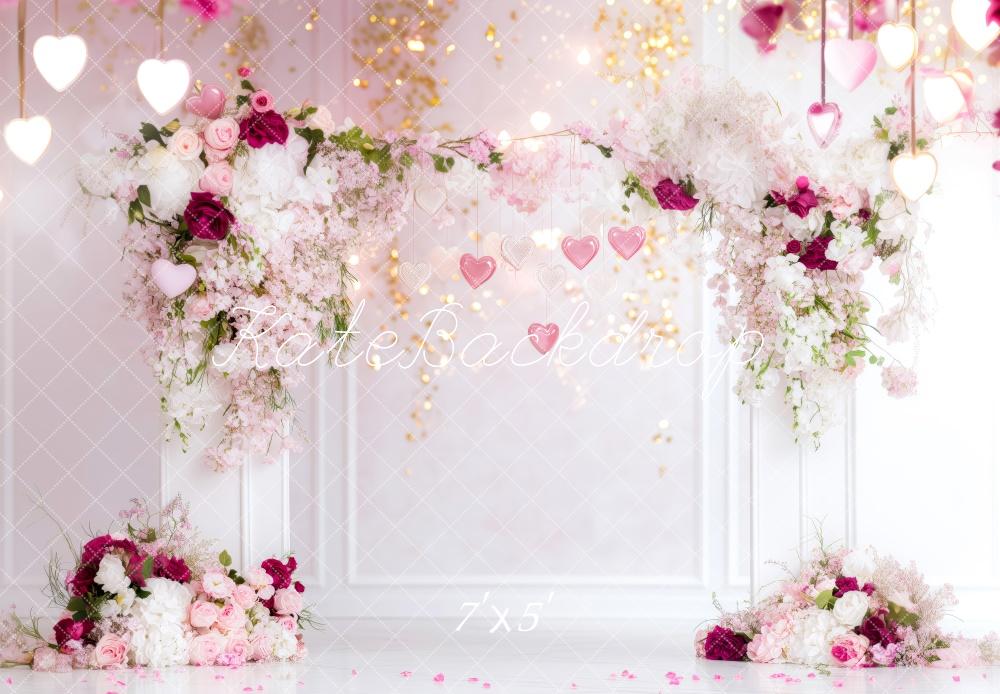 PROMO Kate Saint Valentin Fleurs Cœurs Mariage Toile de fond conçue par Patty Robert - Kate Backdrop FR