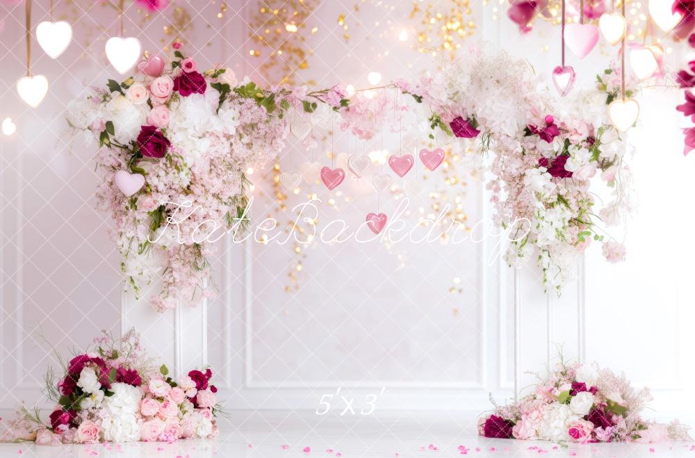 PROMO Kate Saint Valentin Fleurs Cœurs Mariage Toile de fond conçue par Patty Robert - Kate Backdrop FR