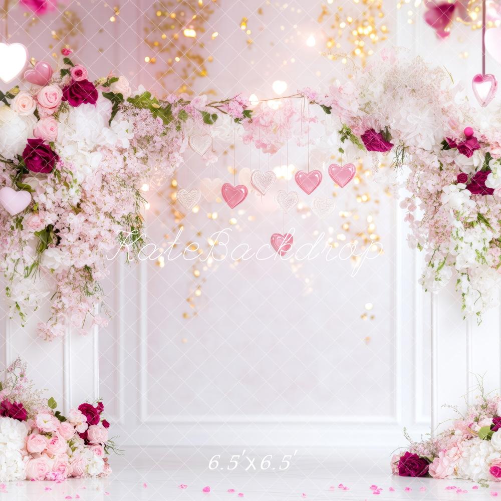 PROMO Kate Saint Valentin Fleurs Cœurs Mariage Toile de fond conçue par Patty Robert - Kate Backdrop FR