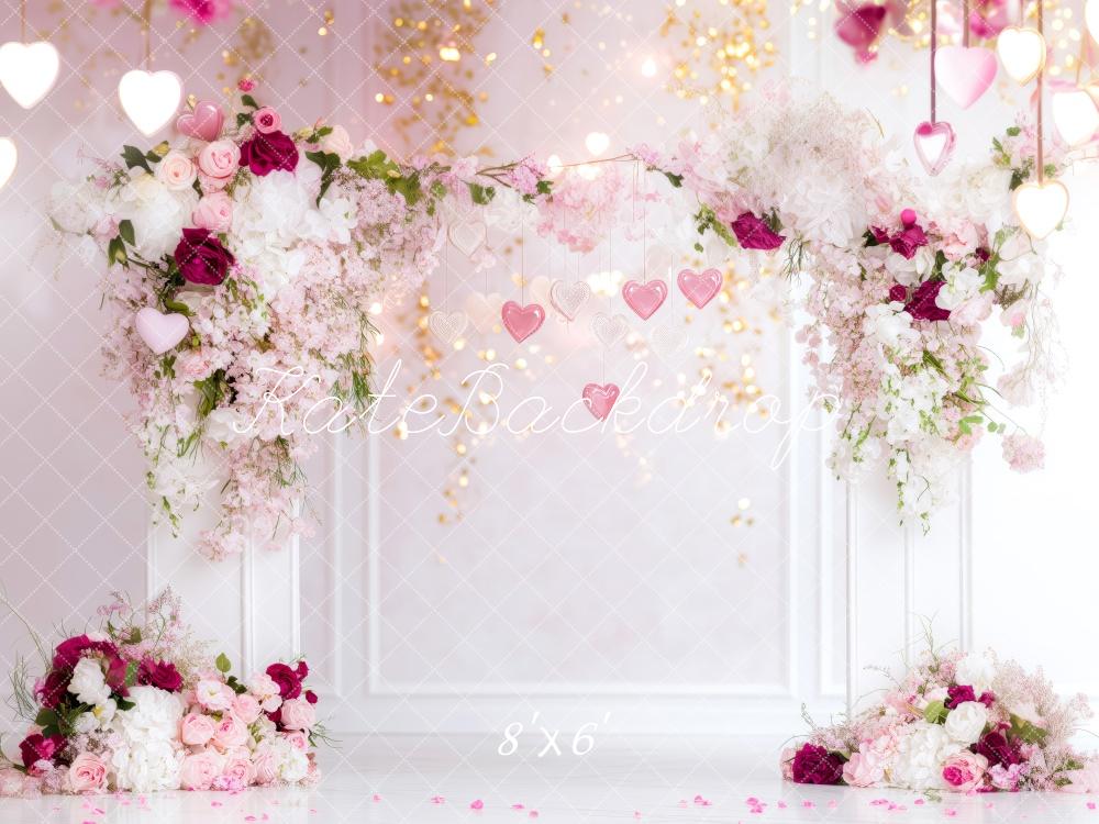 PROMO Kate Saint Valentin Fleurs Cœurs Mariage Toile de fond conçue par Patty Robert - Kate Backdrop FR