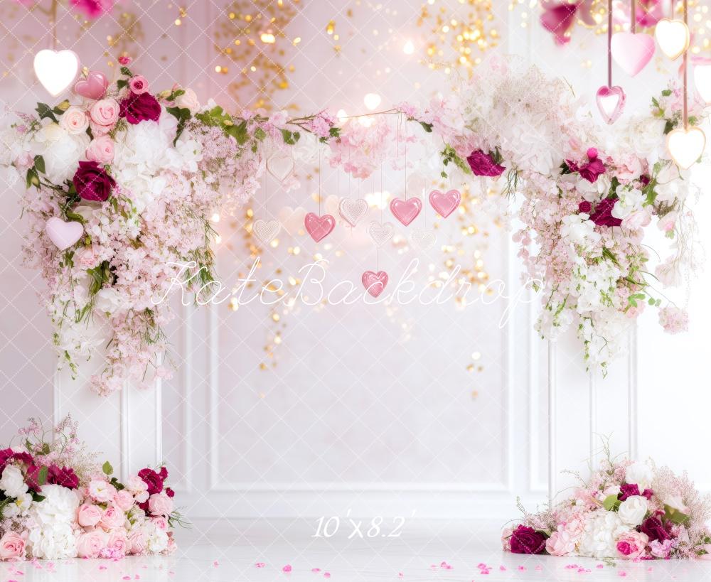 PROMO Kate Saint Valentin Fleurs Cœurs Mariage Toile de fond conçue par Patty Robert - Kate Backdrop FR