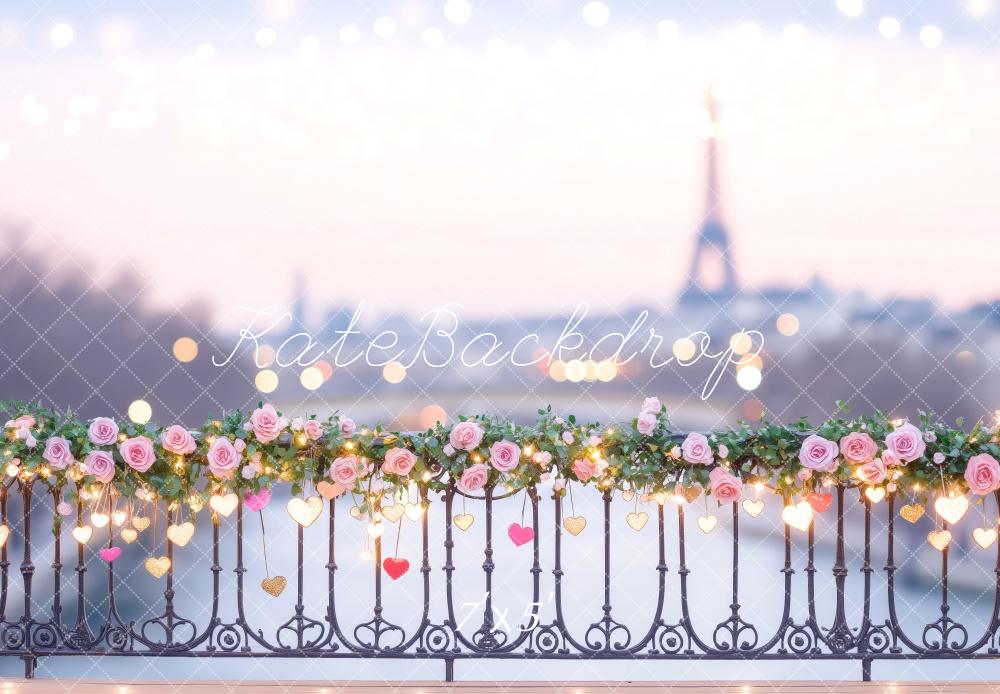 Kate Saint Valentin Romantique Paris Fleurs Bokeh Toile de fond conçue par Patty Robert