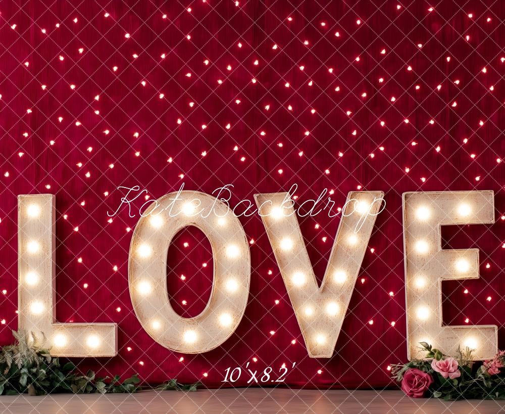 Kate Saint Valentin LOVE Lumières Mur Rouge Toile de fond conçue par Patty Robert - Kate Backdrop FR