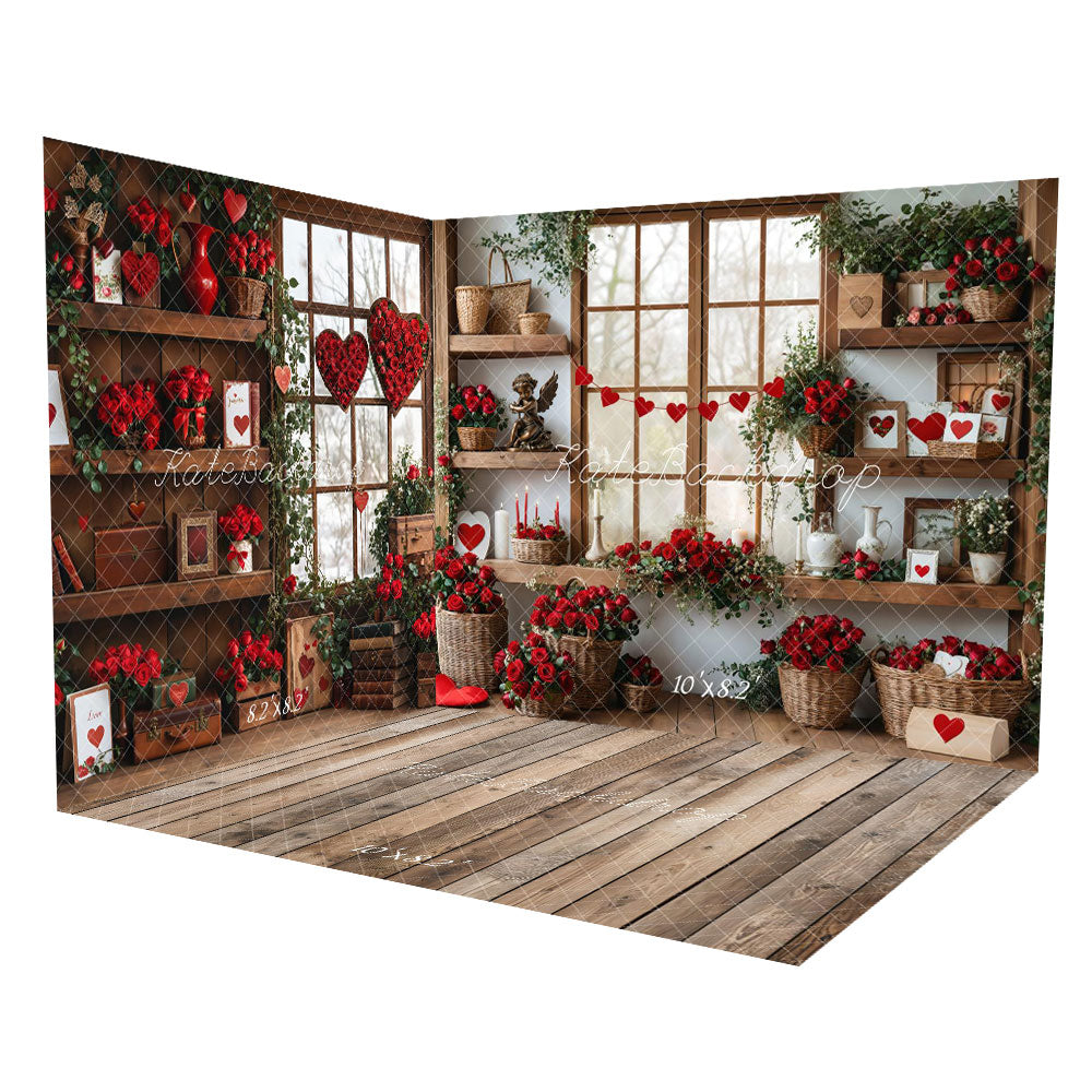 Kate Saint Valentin Roses Étagère en bois Fenêtre Ensemble de chambre - Kate Backdrop FR