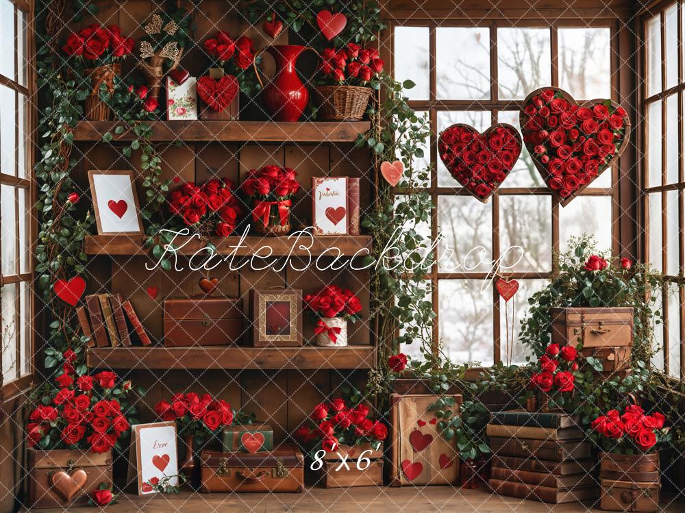 Kate Saint Valentin Roses Étagère en bois Fenêtre Toile de fond conçue par Emetselch - Kate Backdrop FR