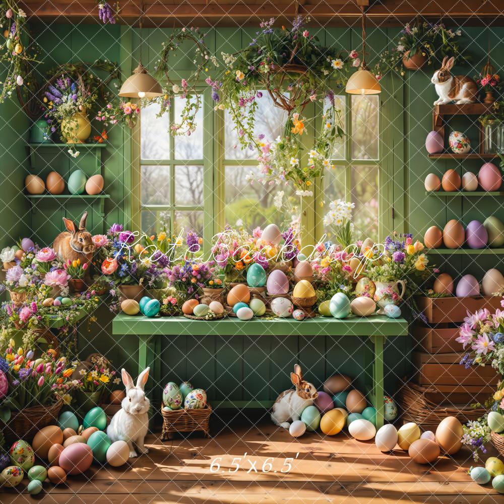 Kate Pâques Fenêtre Lapin Fleurs Œufs Toile de fond conçue par Emetselch