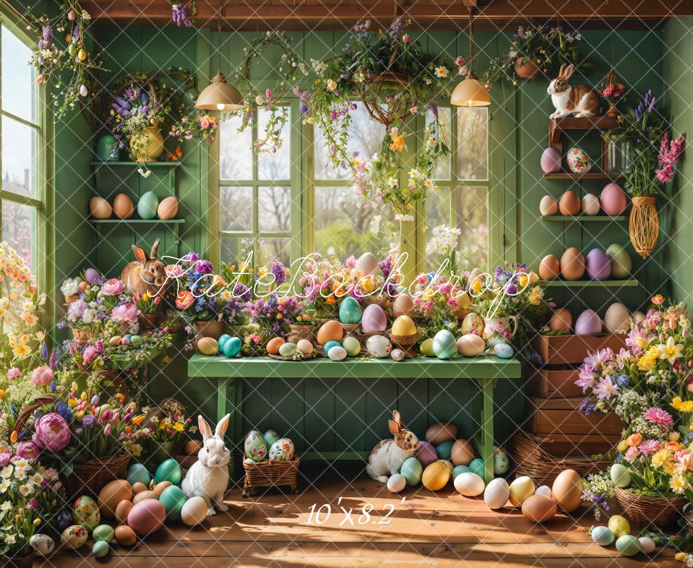 Kate Pâques Fenêtre Lapin Fleurs Œufs Toile de fond conçue par Emetselch