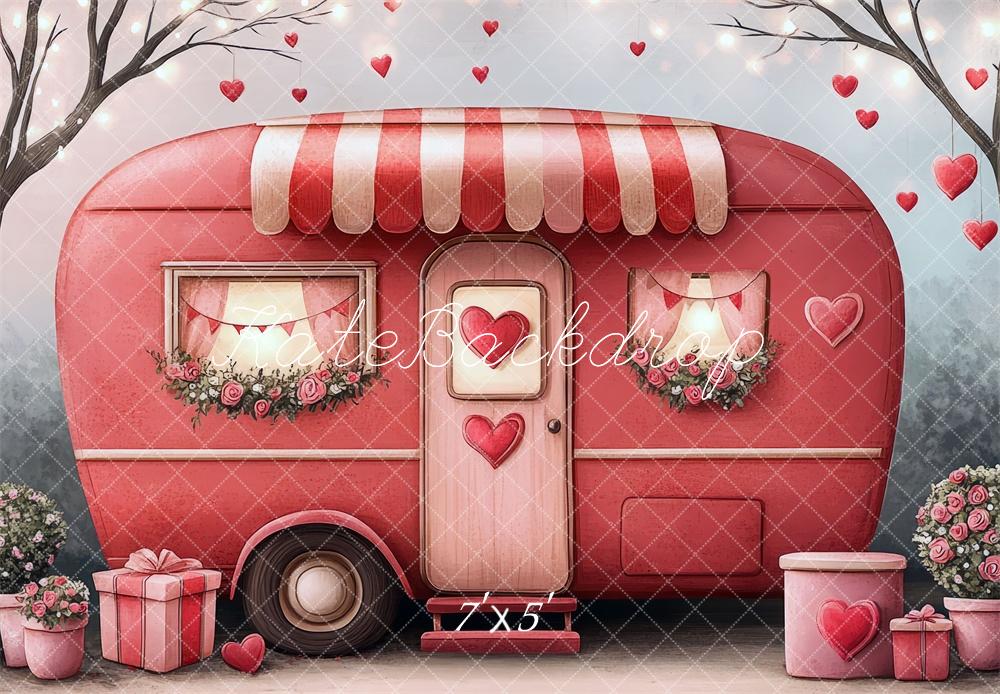 Kate Saint Valentin Caravane Rouge Cadeaux Toile de fond conçue par Mini MakeBelieve - Kate Backdrop FR