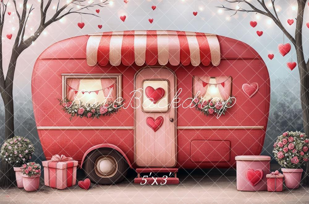 Kate Saint Valentin Caravane Rouge Cadeaux Toile de fond conçue par Mini MakeBelieve - Kate Backdrop FR