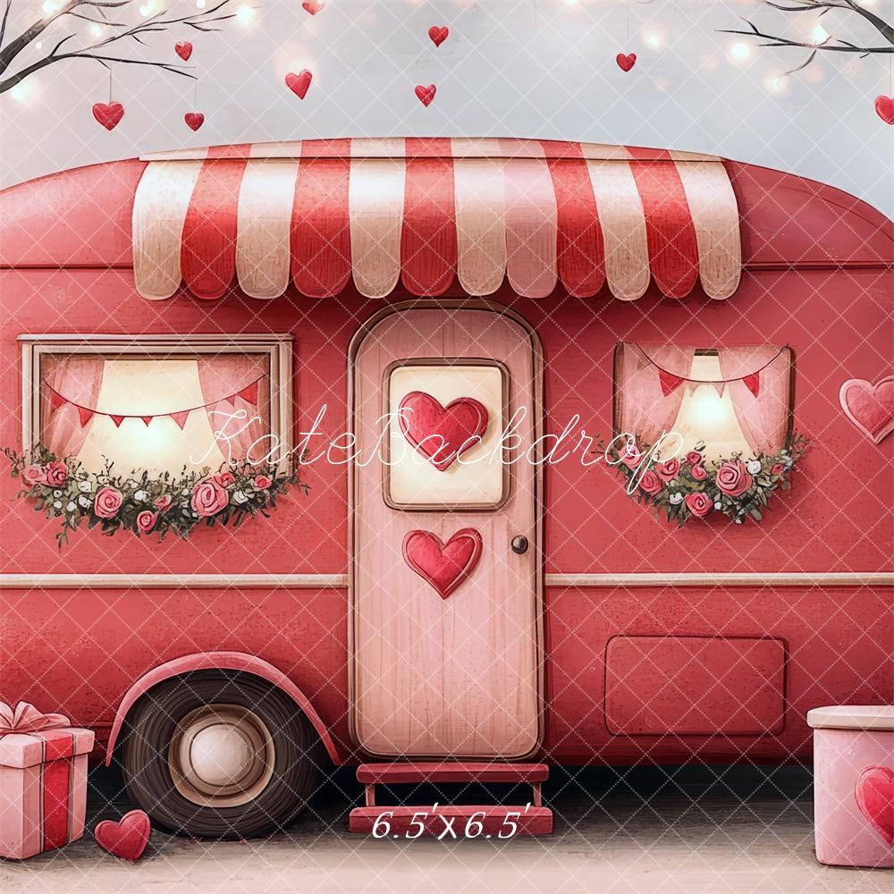 Kate Saint Valentin Caravane Rouge Cadeaux Toile de fond conçue par Mini MakeBelieve - Kate Backdrop FR