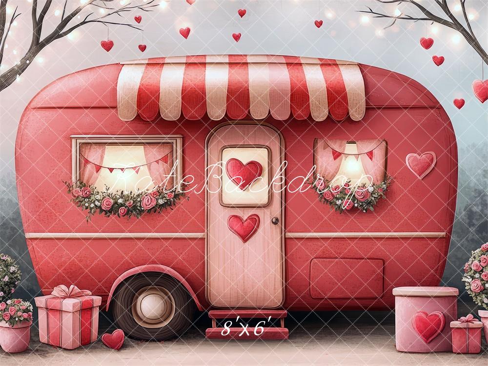 Kate Saint Valentin Caravane Rouge Cadeaux Toile de fond conçue par Mini MakeBelieve - Kate Backdrop FR