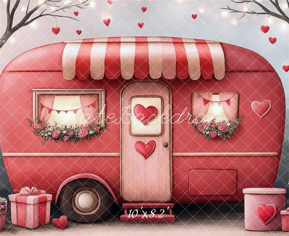 Kate Saint Valentin Caravane Rouge Cadeaux Toile de fond conçue par Mini MakeBelieve - Kate Backdrop FR