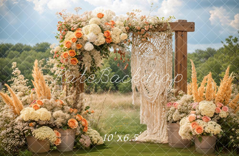 Kate Bohème Fleurs Macramé Mariage Extérieur Toile de fond conçue par Emetselch - Kate Backdrop FR