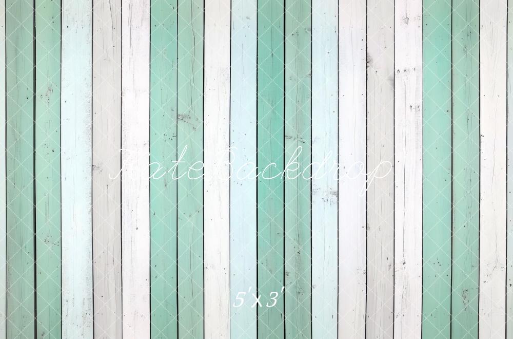 Kate Vert menthe Blanc Planche de bois Sol Toile de fond conçue par Mini MakeBelieve