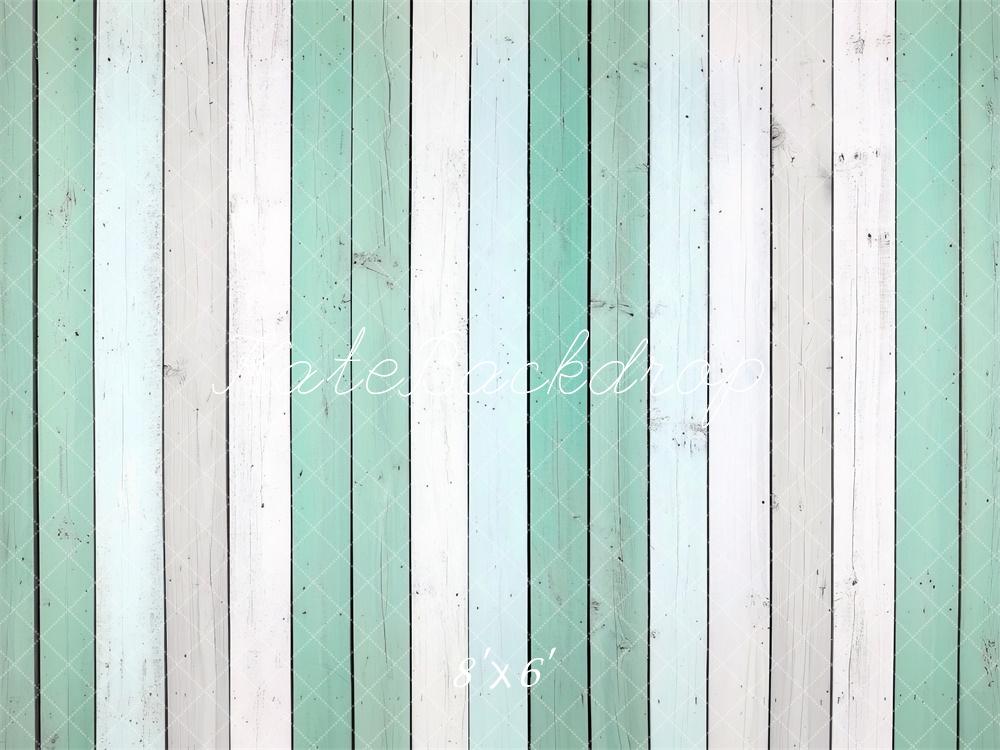 Kate Vert menthe Blanc Planche de bois Sol Toile de fond conçue par Mini MakeBelieve