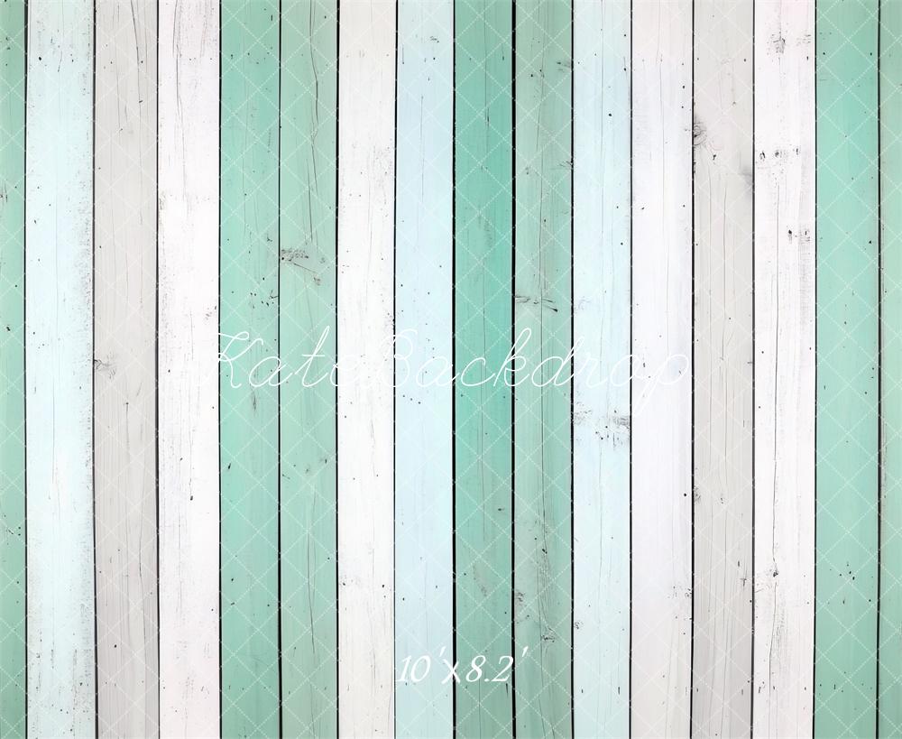 Kate Vert menthe Blanc Planche de bois Sol Toile de fond conçue par Mini MakeBelieve