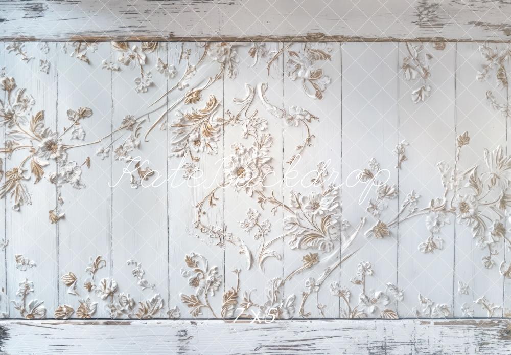 Kate Fleurs Bois Blanc Élégant Sol Toile de fond conçue par Mini MakeBelieve