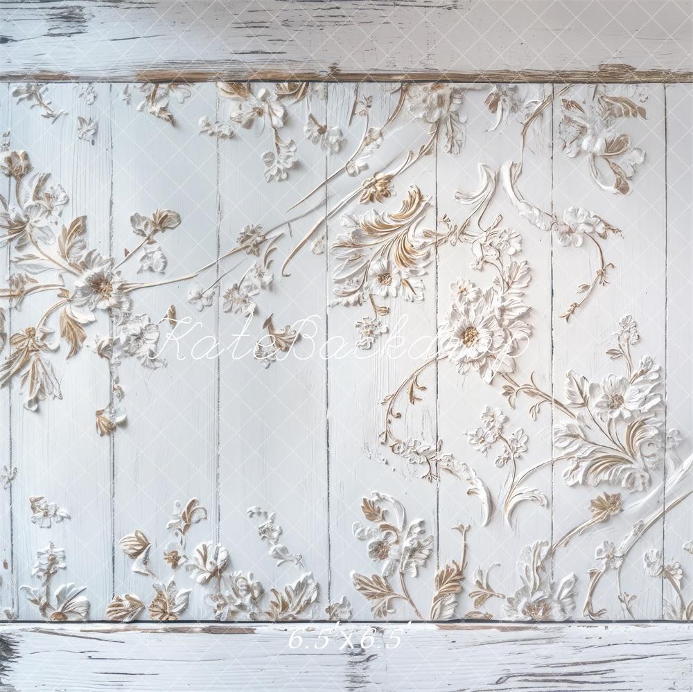 Kate Fleurs Bois Blanc Élégant Sol Toile de fond conçue par Mini MakeBelieve