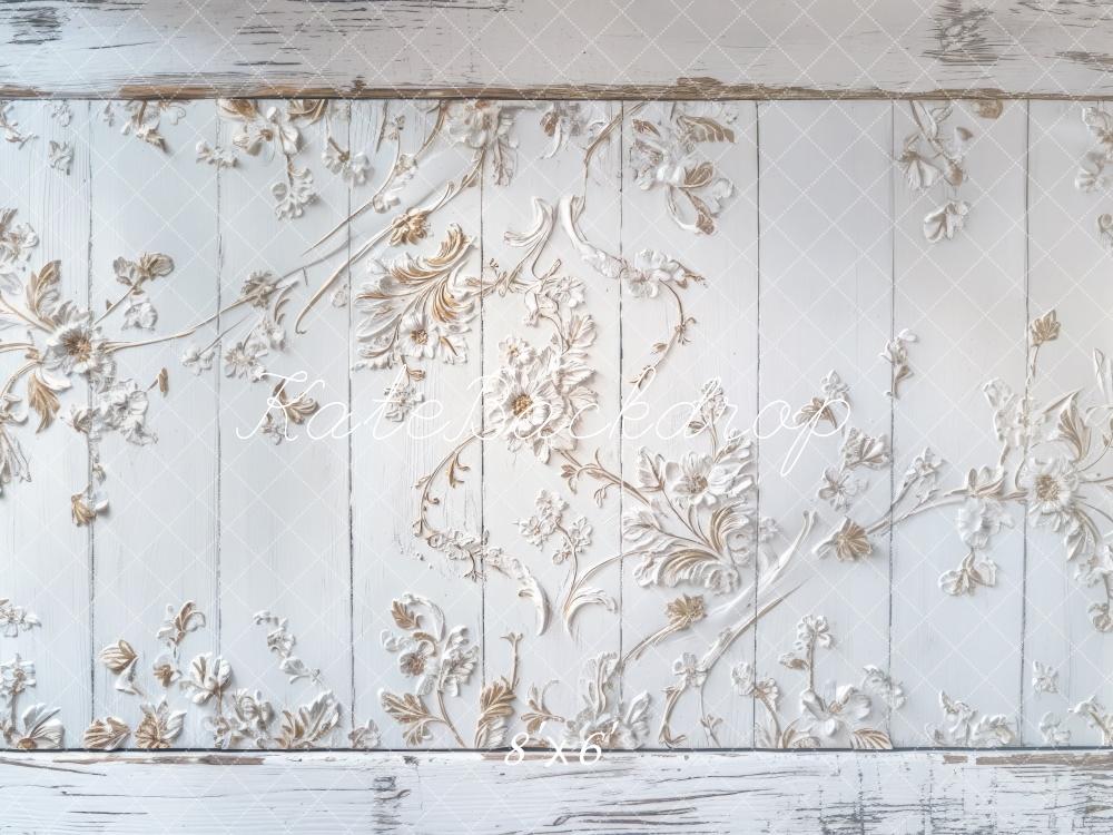 Kate Fleurs Bois Blanc Élégant Sol Toile de fond conçue par Mini MakeBelieve