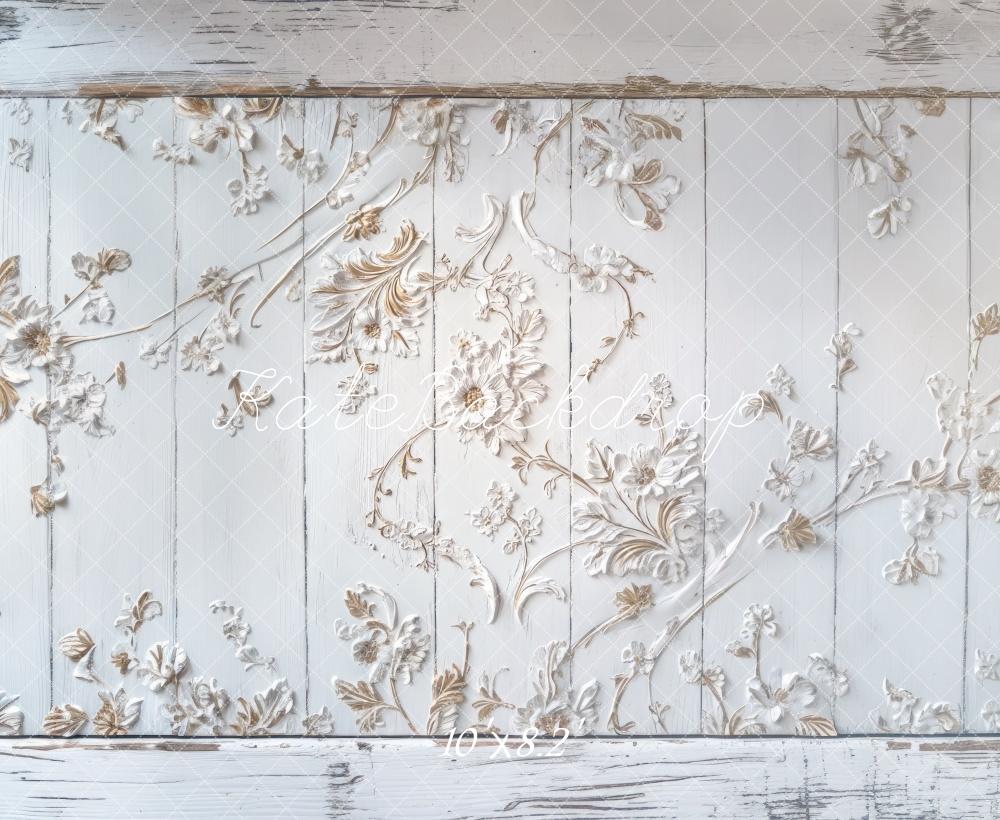 Kate Fleurs Bois Blanc Élégant Sol Toile de fond conçue par Mini MakeBelieve