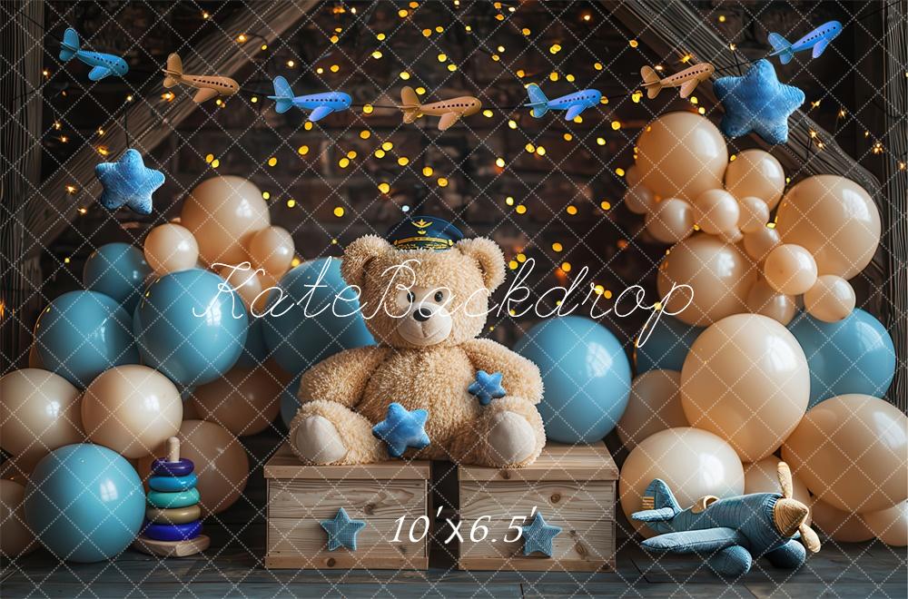 Kate Ours en peluche Pilote Ballons Cake smash Toile de fond conçue par Laura Bybee - Kate Backdrop FR