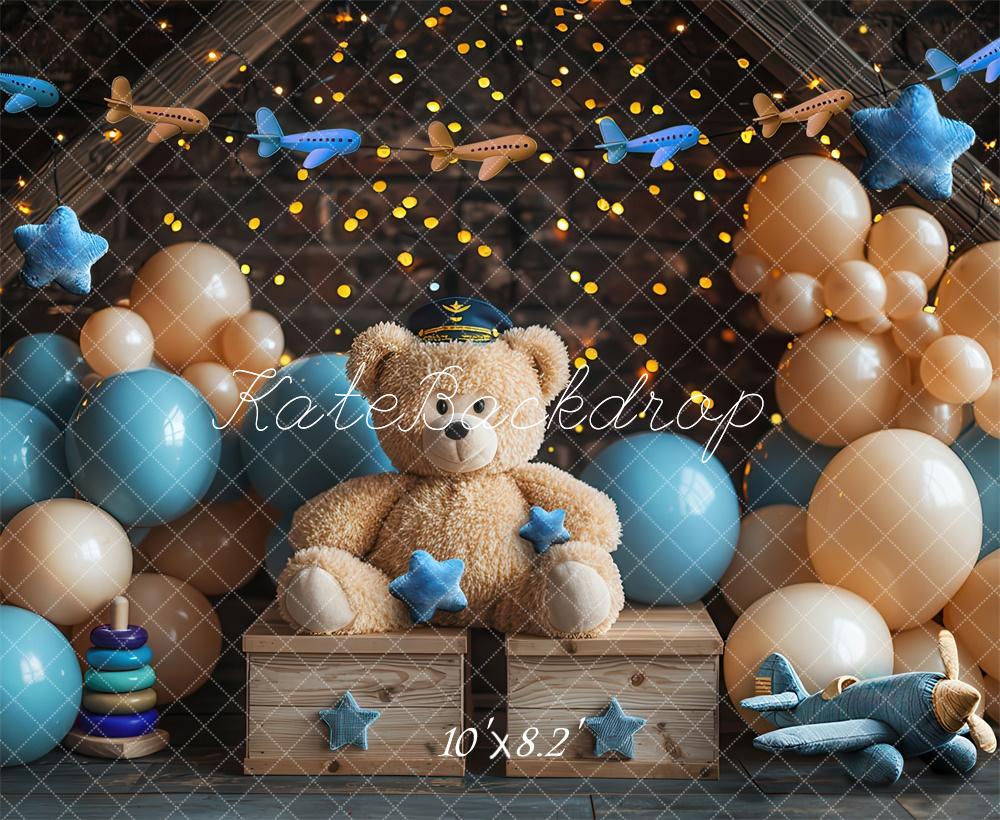 Kate Ours en peluche Pilote Ballons Cake smash Toile de fond conçue par Laura Bybee - Kate Backdrop FR