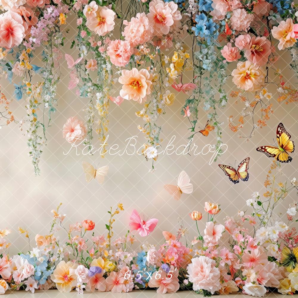 Kate Printemps Fleurs Papillon Mur Blanc Toile de fond conçue par Patty Robert