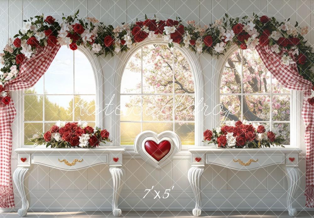 Kate Saint Valentin Fleursl Fenêtre Cœur Table Toile de fond conçue par Mini MakeBelieve