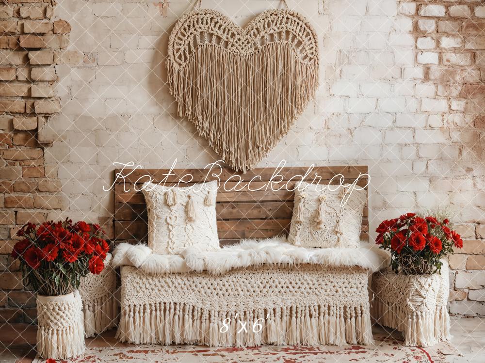 Kate Saint Valentin Boho Mur de briques Tête de lit Toile de fond conçue par Emetselch