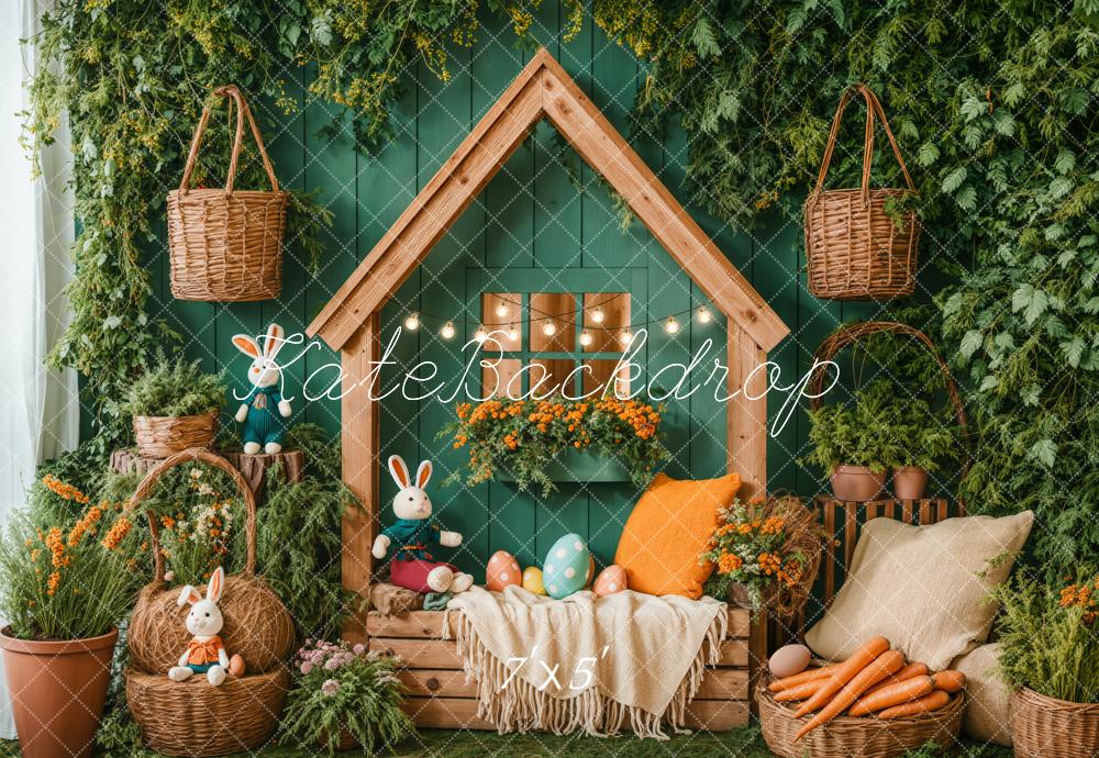 Kate Pâques Lapin Maison Jardin Vert Toile de fond conçue par Emetselch