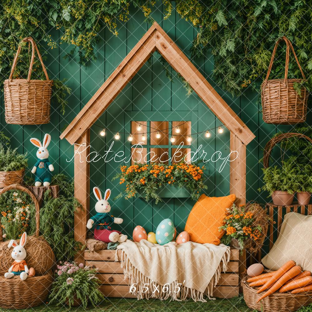 Kate Pâques Lapin Maison Jardin Vert Toile de fond conçue par Emetselch