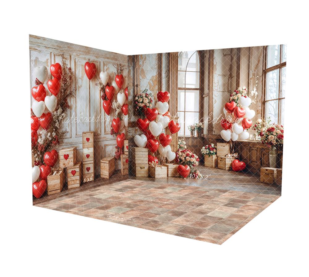 Kate Saint Valentin Cœur Ballons Fenêtre Vintage Ensemble de chambre