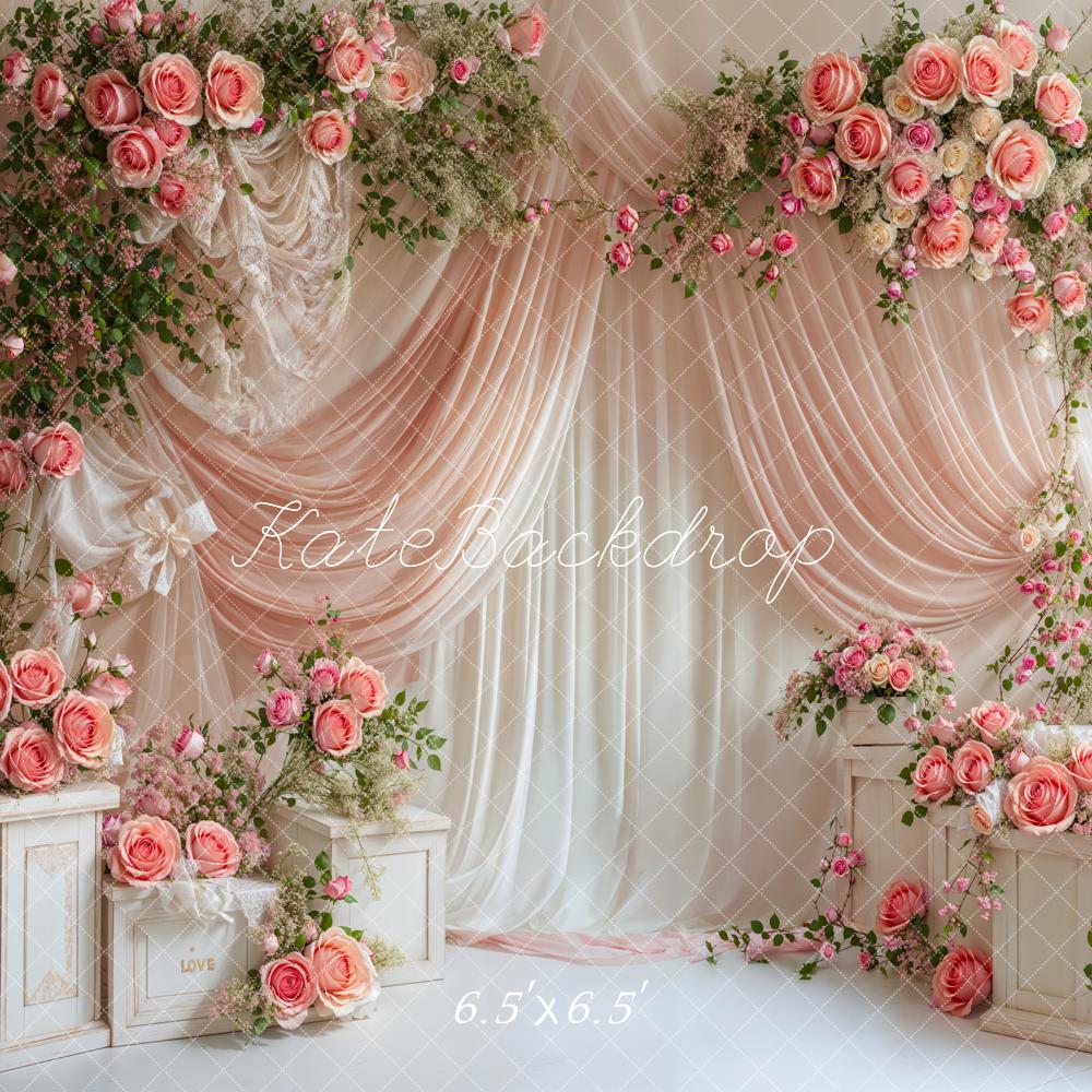 Kate Saint Valentin Roses Fleurs Rose Rideau Toile de fond conçue par Emetselch