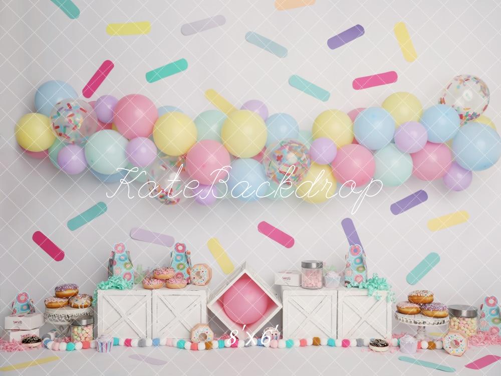 Kate Pastels Ballons Paillettes Donut Cake Smash Toile de fond conçu par Melissa King