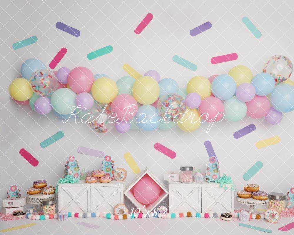 Kate Pastels Ballons Paillettes Donut Cake Smash Toile de fond conçu par Melissa King