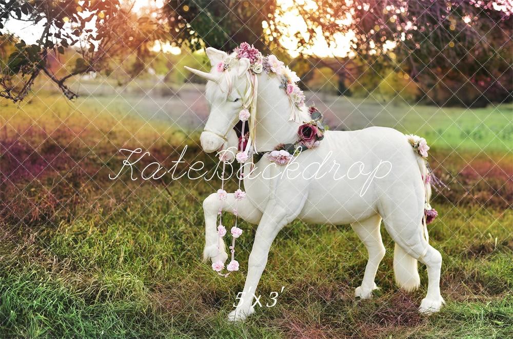 Kate Extérieur Arc-en-ciel Licorne Prairie Toile de fond conçue par Mandy Ringe