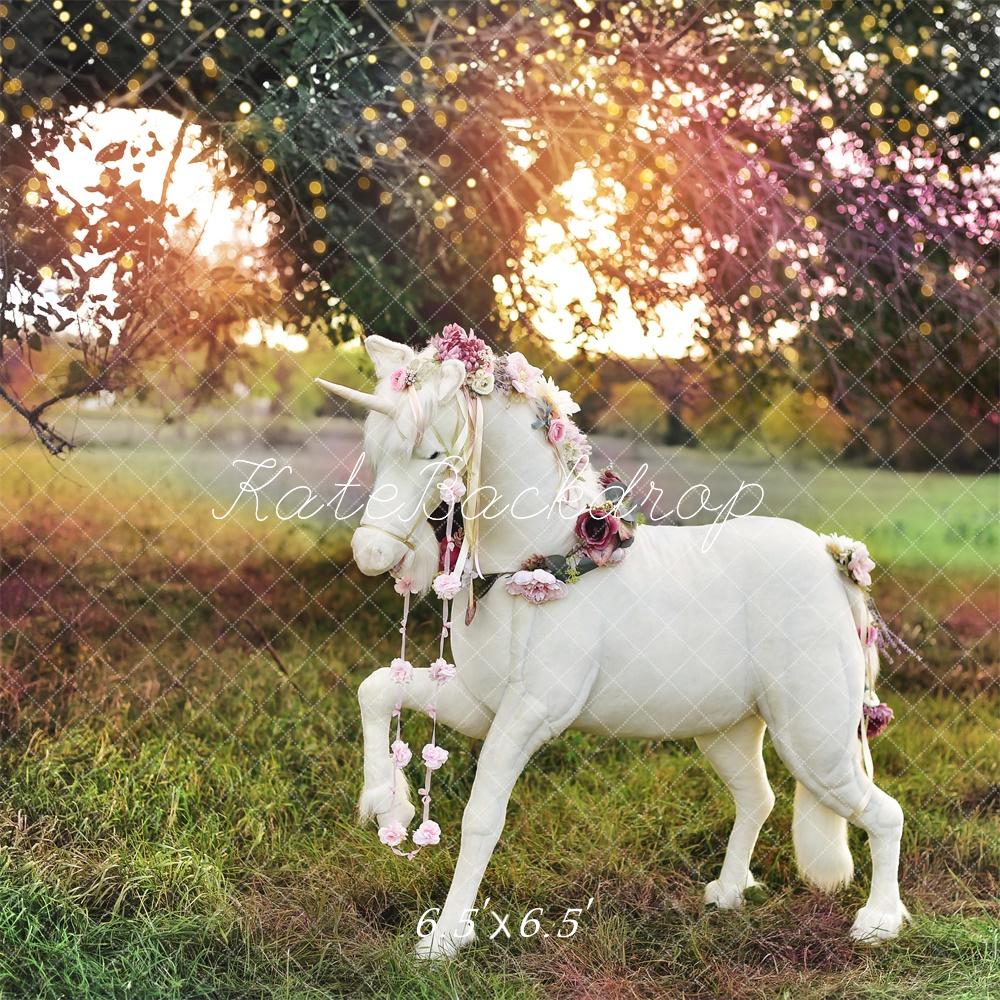 Kate Extérieur Arc-en-ciel Licorne Prairie Toile de fond conçue par Mandy Ringe