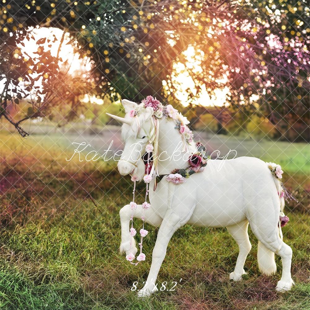 Kate Extérieur Arc-en-ciel Licorne Prairie Toile de fond conçue par Mandy Ringe