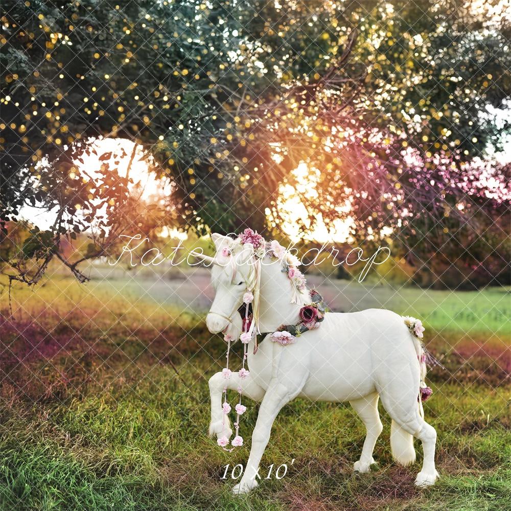 Kate Extérieur Arc-en-ciel Licorne Prairie Toile de fond conçue par Mandy Ringe