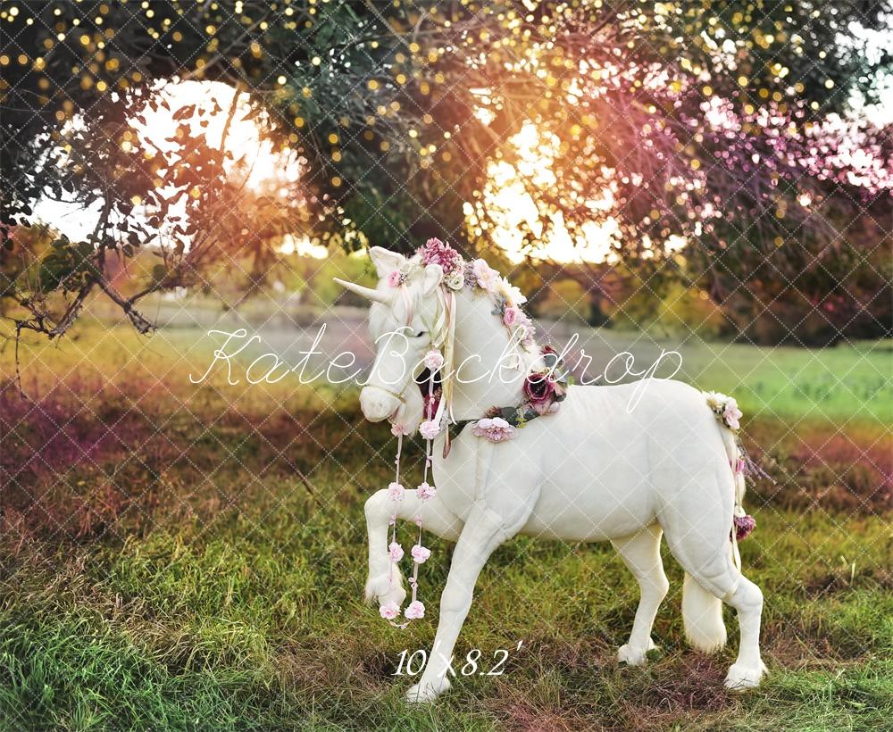 Kate Extérieur Arc-en-ciel Licorne Prairie Toile de fond conçue par Mandy Ringe