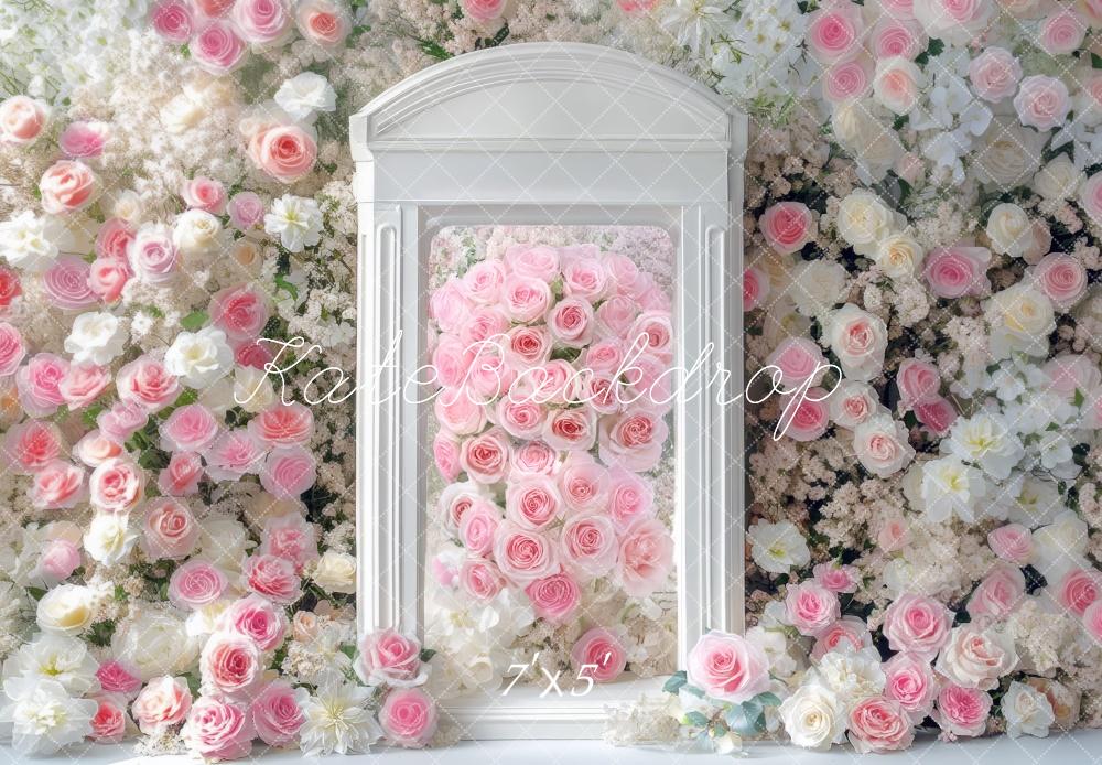 Kate Printemps Fleur Porte Roses Blanc Toile de fond conçue par Mini MakeBelieve